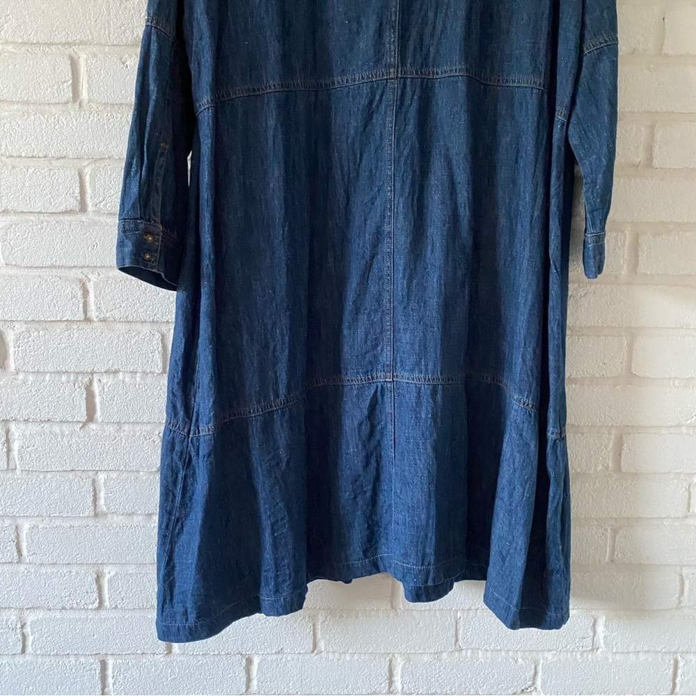 Poetry Denim Dress Midi Tiered Button Front Hemp Cotton Indigo Dark Wash XL 14 - Picture 8 of 9
